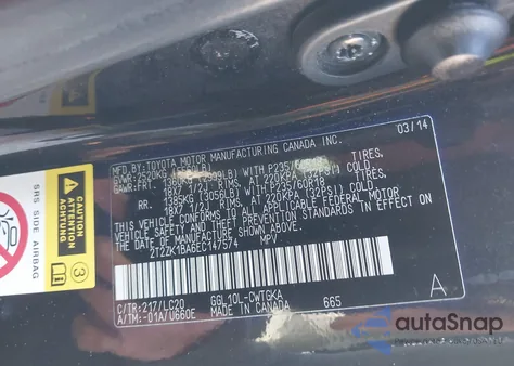 2014 Lexus Rx 350 из США, поврежденный, VIN 2T2ZK1BA6EC147574